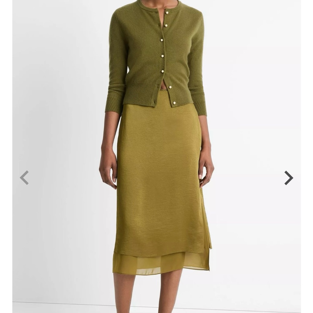 Vince Double Side-Slit Straight Skirt Olive